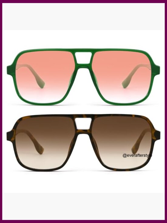 Oversized Aviator Sunglasses Retro 70s Square Frame UV400 Protection main image 7